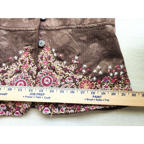 Jacket-Coldwater Creek-Brown-Suede Look-Embroidery-Long Sleeves-Button Up-Sz 12 - Picture 14 of 16